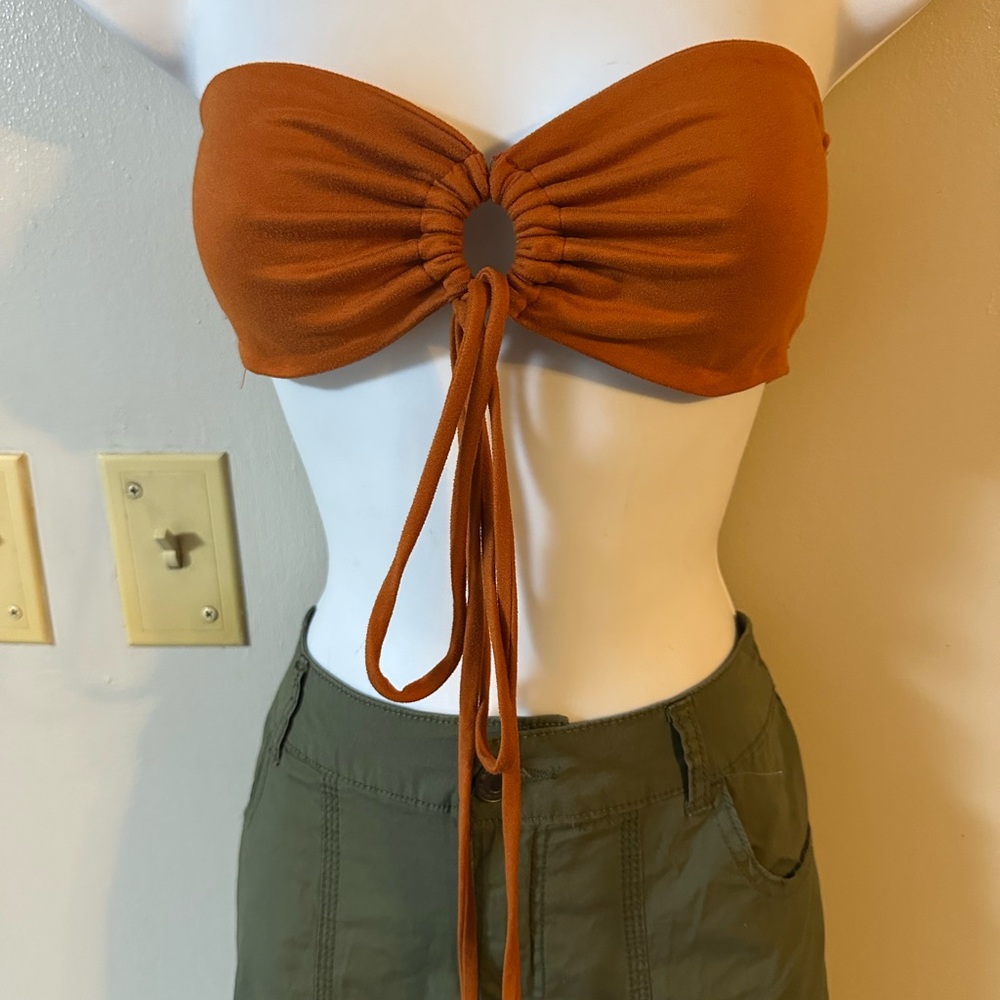 Orange Strapless Tie-Front Top